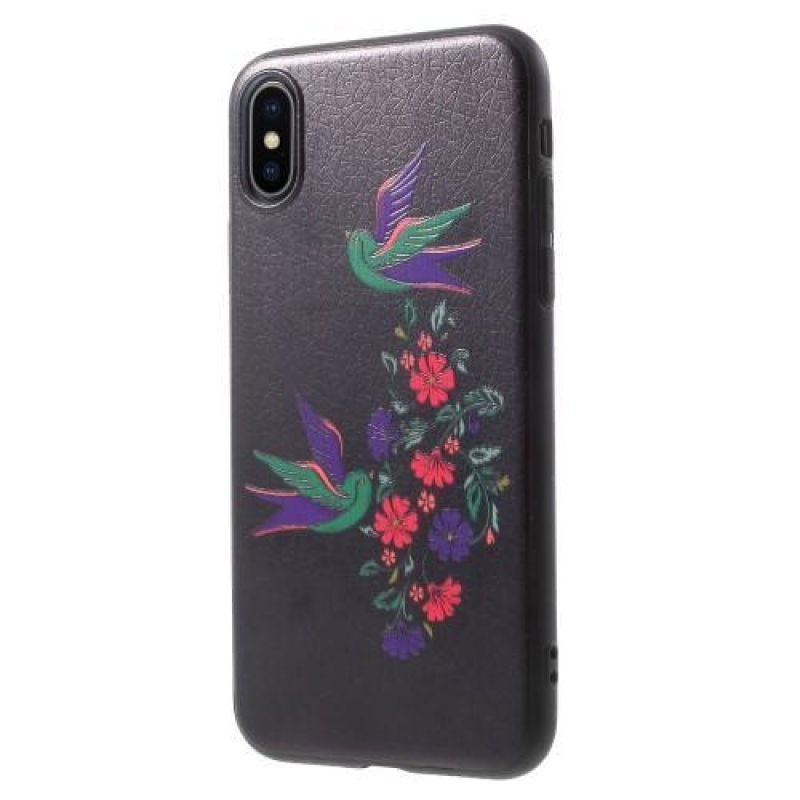 Ider gél tok PU bőrrel borított iPhone X készülékhez - lila virágok