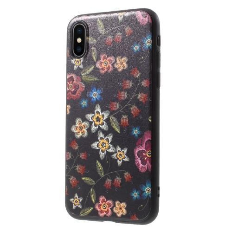 Ider gél tok PU bőrrel borított iPhone X készülékhez - virágos kollázs