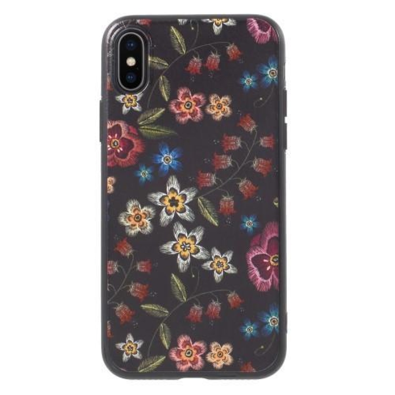 Ider gél tok PU bőrrel borított iPhone X készülékhez - virágos kollázs