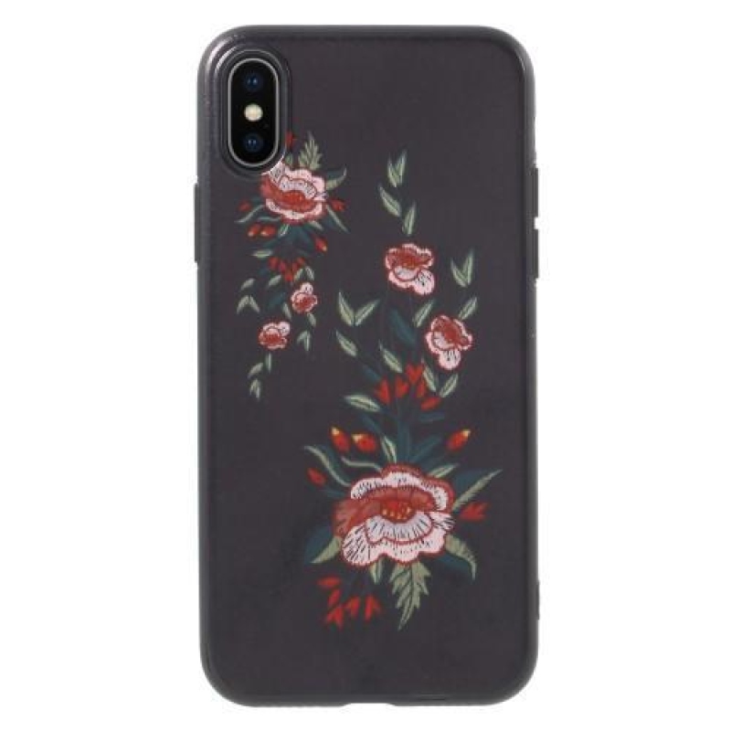 Ider zselés tok PU bőrrel iPhone X készülékhez - virágzó motívummal