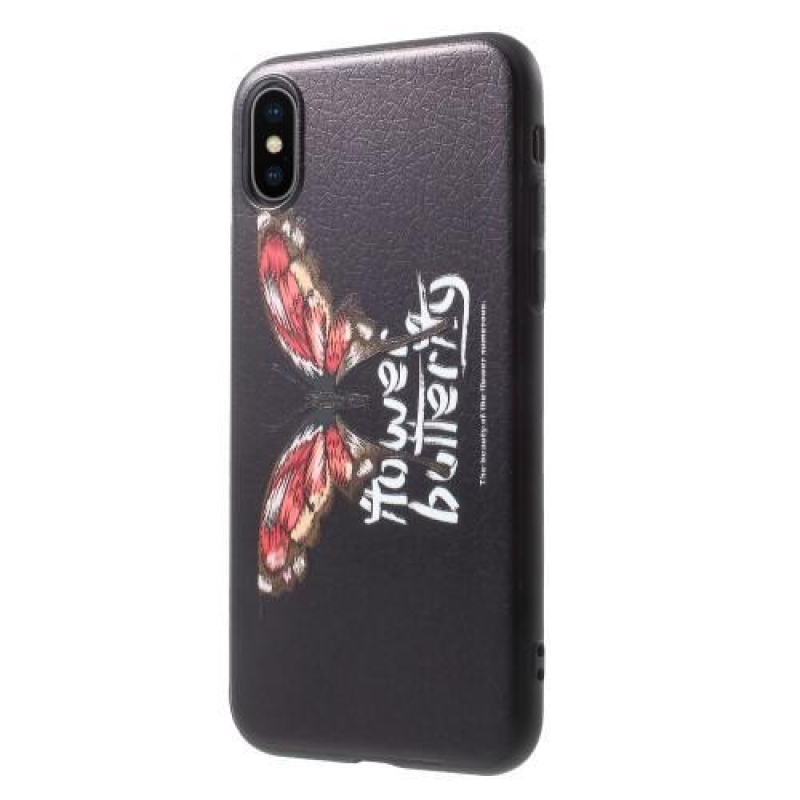 Ider gél tok PU bőrrel borított iPhone X készülékhez - pillangó