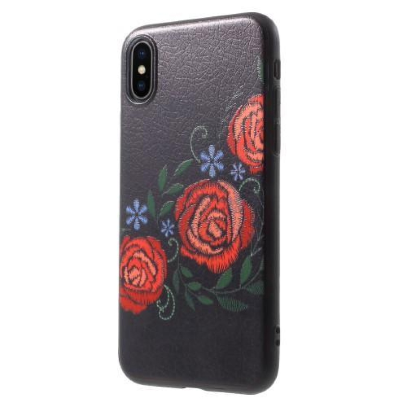 Ider gél tok PU bőrrel borított iPhone X készülékhez - pünkösdi rózsák