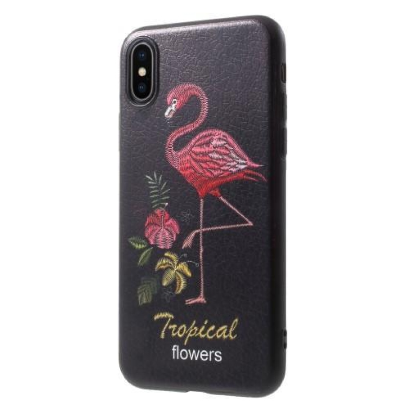 Ider gél tok PU bőrrel borított iPhone X készülékhez - flamingó