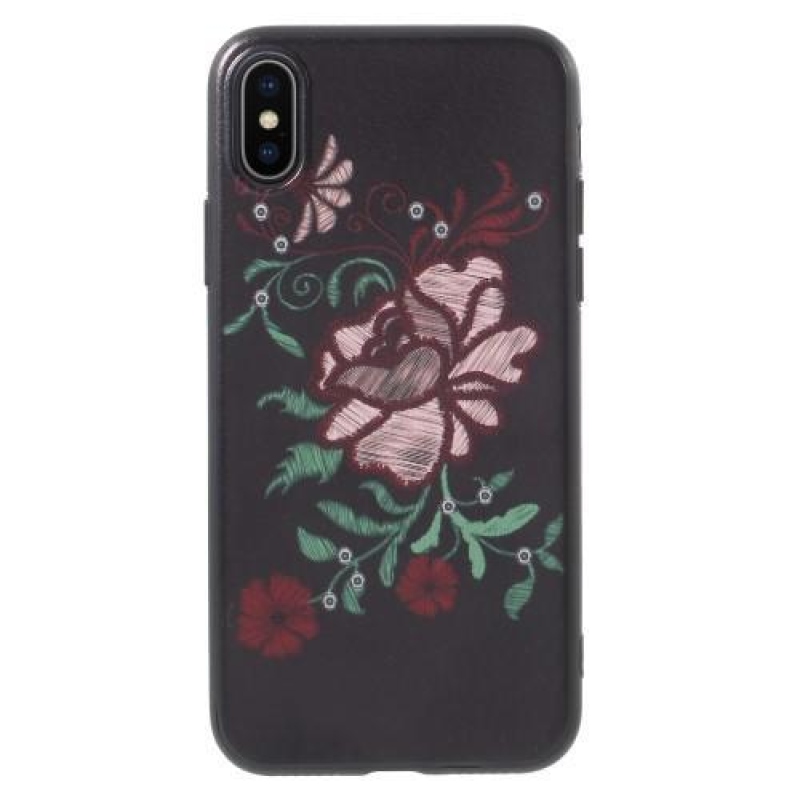 Ider gél tok PU bőrrel borított iPhone X készülékhez - rózsaszín csokor