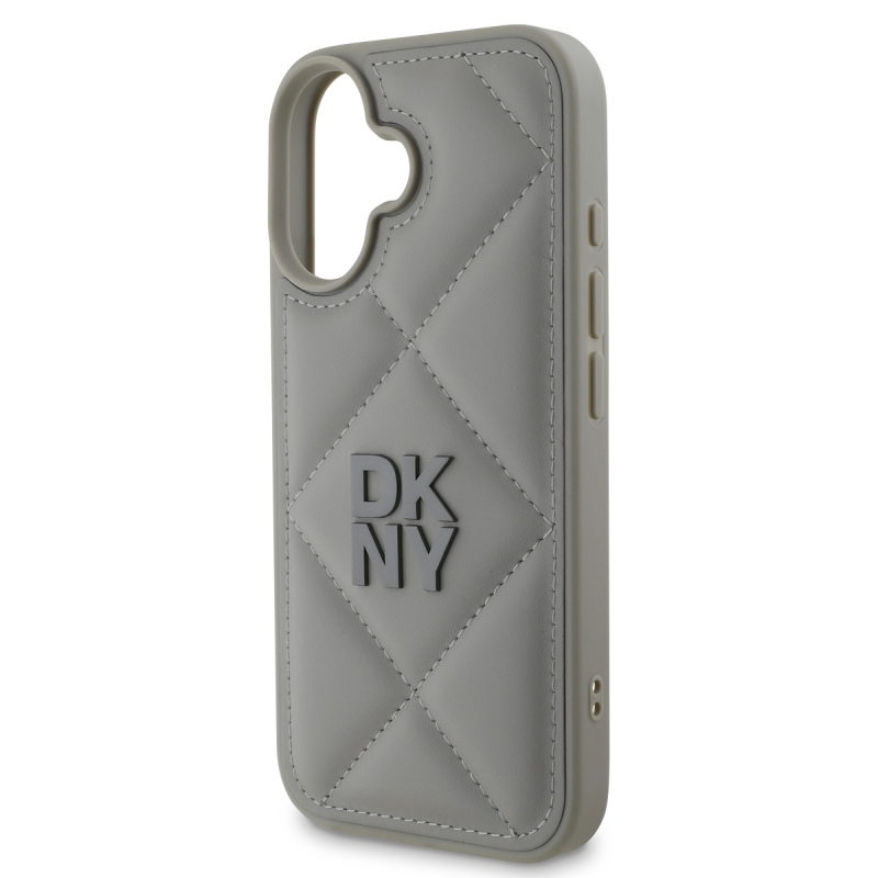DKNY PU bőr steppelt stack logó hátlap iPhone 16 szürke