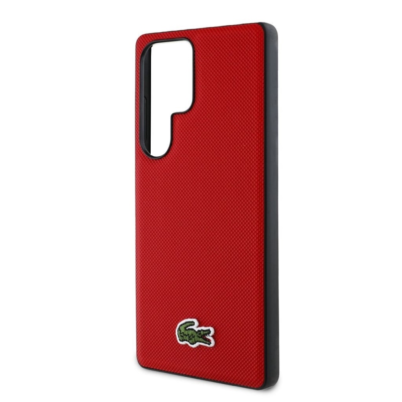 Lacoste Iconic Petit Pique szőtt logós MagSafe hátsó tok a Samsung Galaxy S25 Ultra-hoz, piros