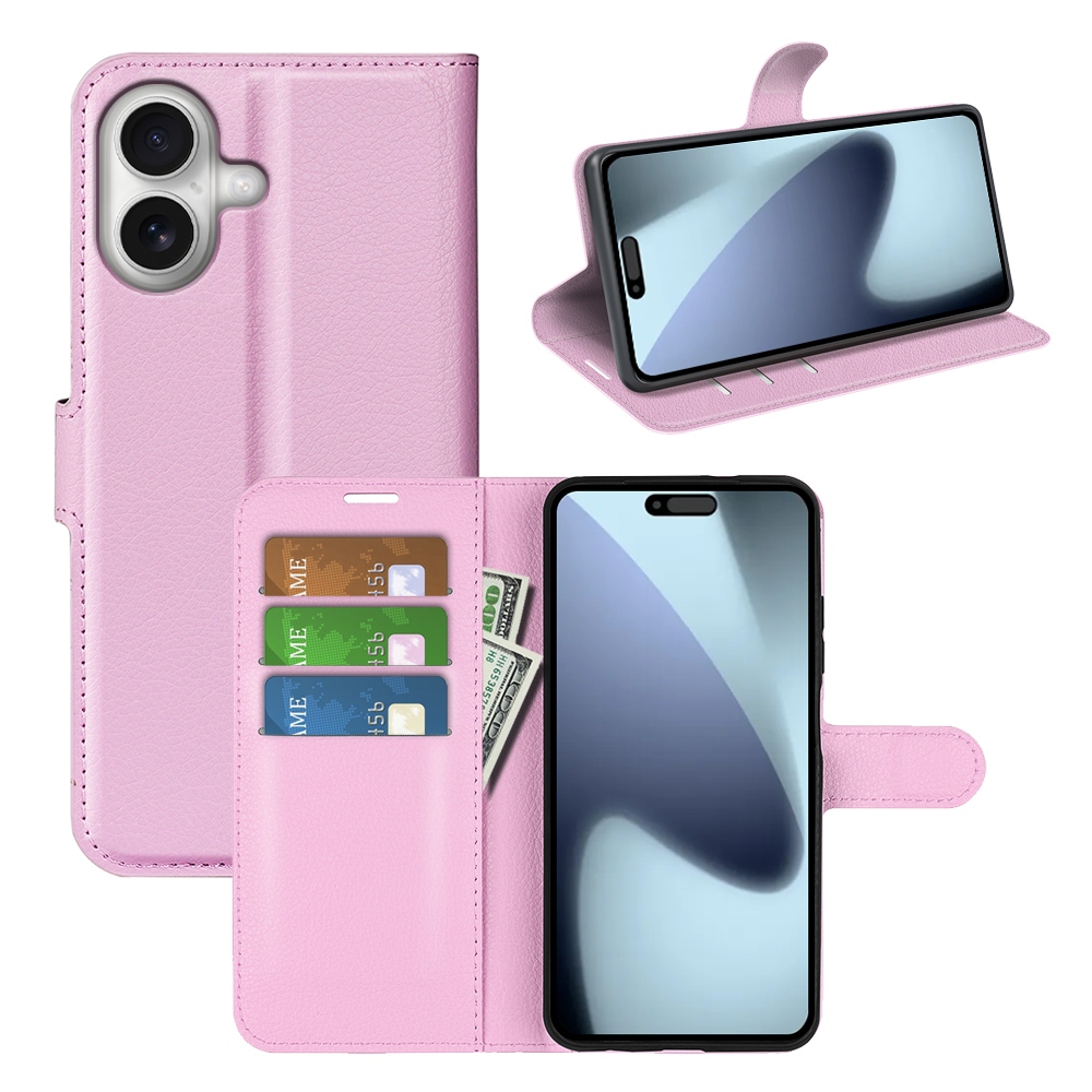 Litchi könyvtáska iPhone 17 készülékhez - rózsaszín
