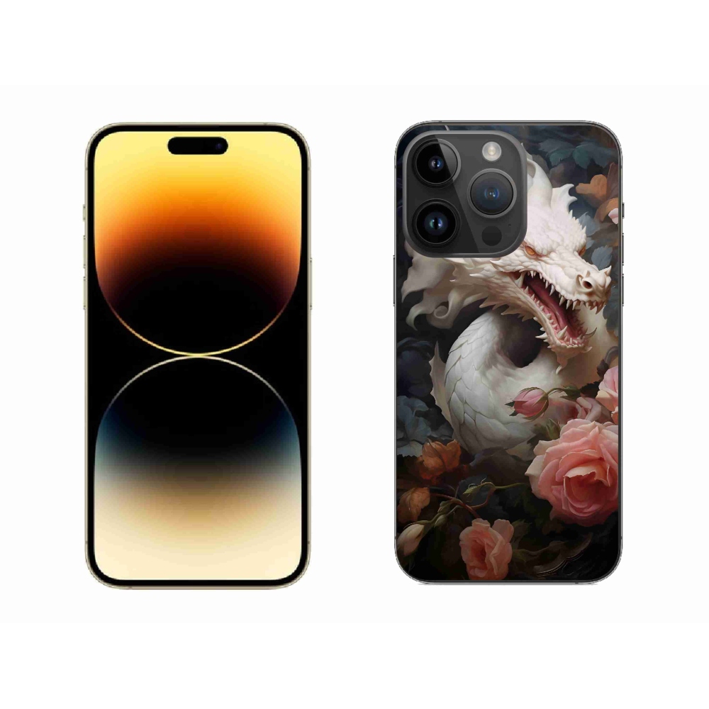 Zselés borítás mmCase iPhone 14 Pro Max készülékhez - fehér sárkány
