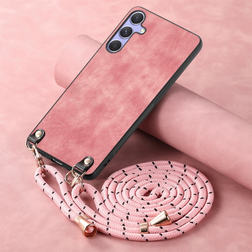 Retro zselés tok zsinórral és műbőrrel Samsung Galaxy A26 5G készülékhez - rózsaszínű