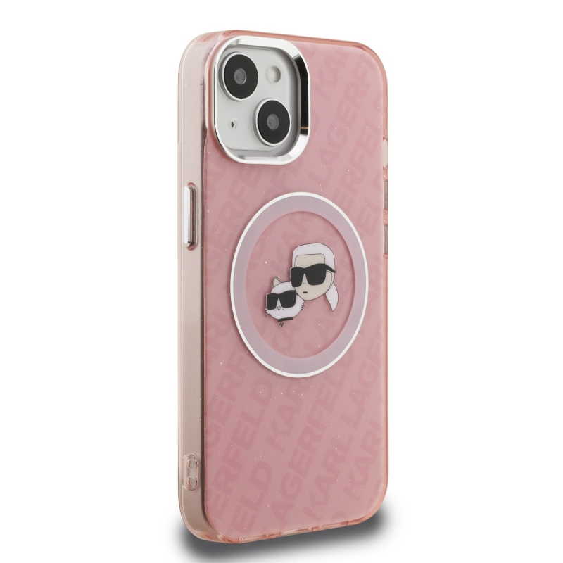 Karl Lagerfeld IML K&CH Heads Ismételt logó MagSafe hátlapi borító iPhone 15 rózsaszínhez