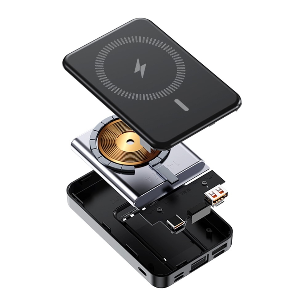 ZKD-03 mágneses külső akkumulátor 10000 mAh 15W állvánnyal - fekete