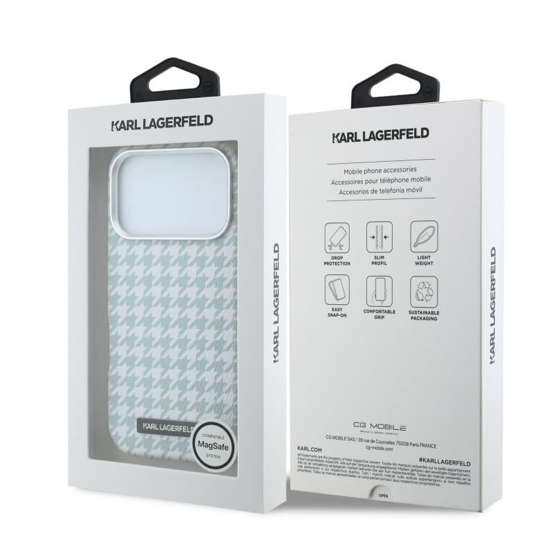 Karl Lagerfeld PU Houndstooth gyantalemez MagSafe hátlapi borító iPhone 17 Pro kékhez