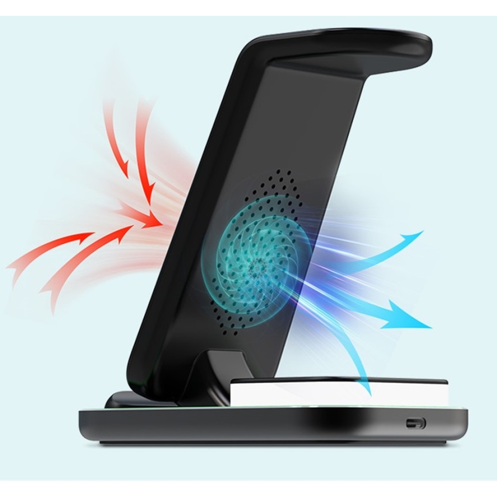 YF-A6 3 az 1-ben 15 W-os vezeték nélküli töltőállomás éjszakai fénnyel - fekete