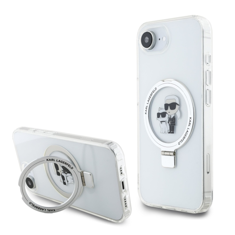 Karl Lagerfeld Ringstand Karl és Choupette MagSafe hátlapi borító iPhone 16e-hez Fehér