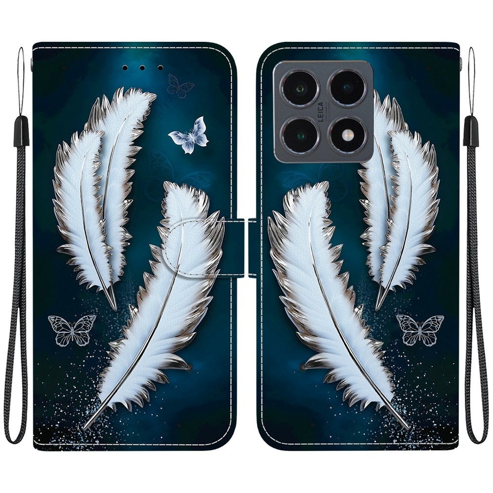 Sokoldalú könyvtáska Xiaomi 15T számára - fehér tollak