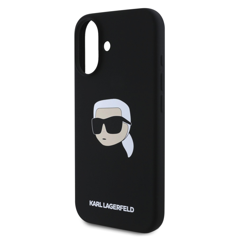 Karl Lagerfeld folyékony szilikon Karl Head MagSafe hátlap iPhone 16-hoz Fekete