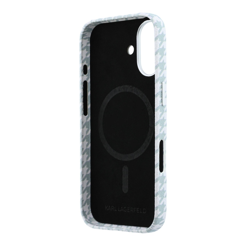 Karl Lagerfeld PU Houndstooth gyantalemez MagSafe hátlapi borító iPhone 17 kékhez