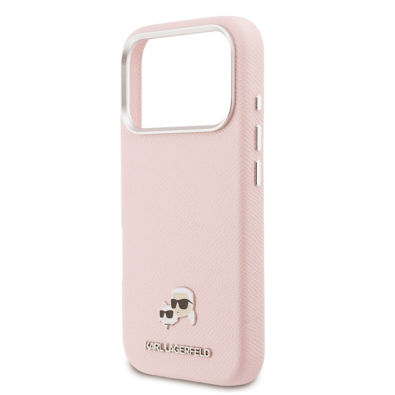 Karl Lagerfeld PU Karl és Choupette fejek tűk MagSafe hátlap iPhone 17 Pro rózsaszínű borítóhoz