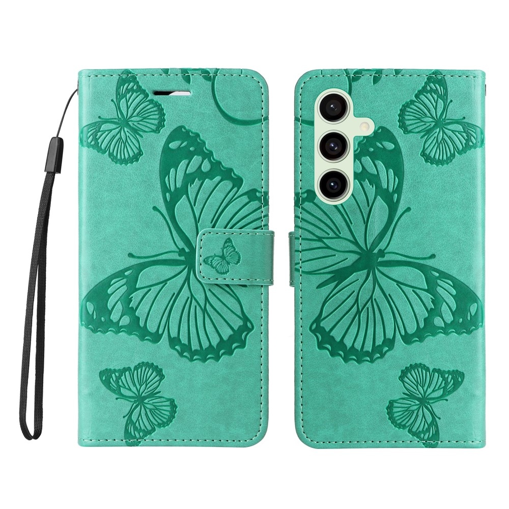 Nagy pillangó könyv tok Samsung Galaxy S24 FE készülékhez - kékeszöld színű