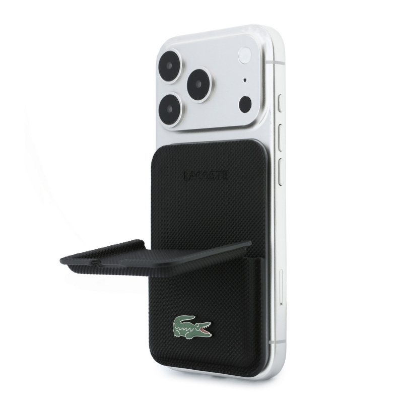 Lacoste PVC Iconic Petit Pique MagSafe pénztárca állvánnyal, fekete