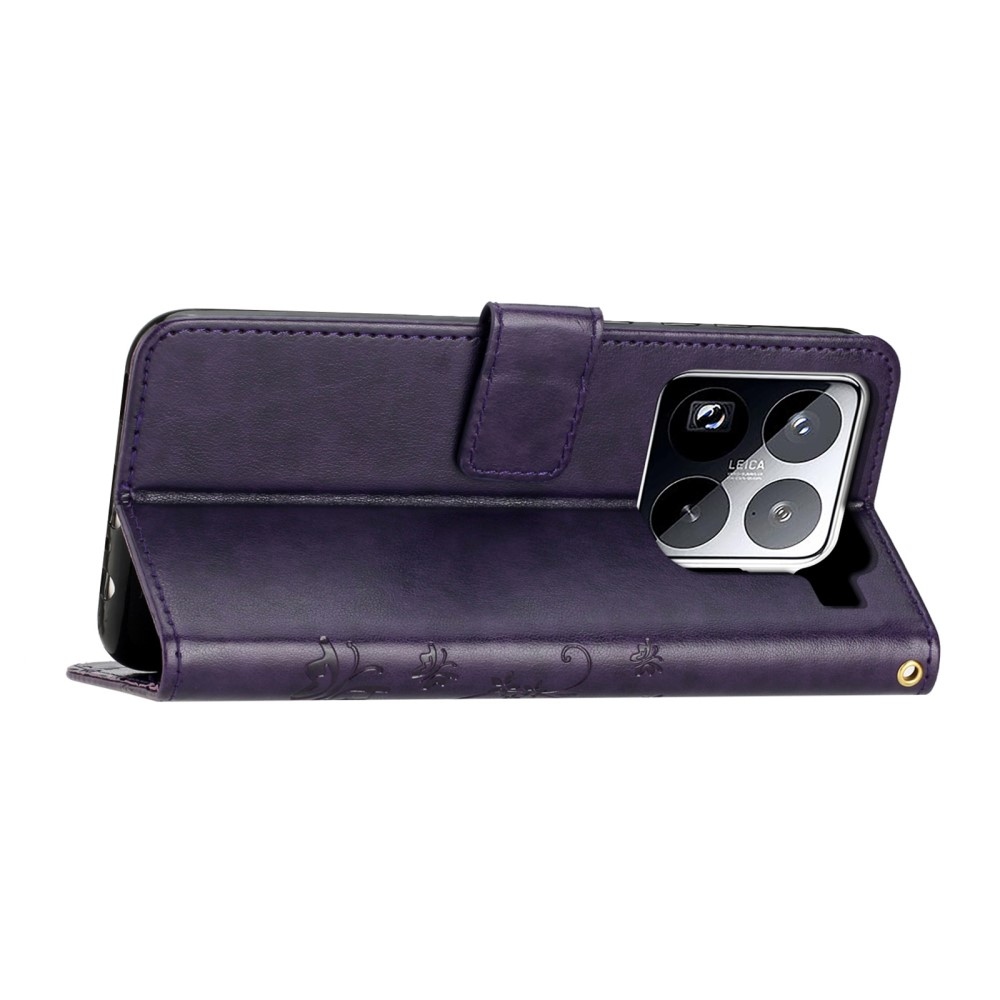 Virágok könyv tok Xiaomi 15 Pro-hoz - sötétlila