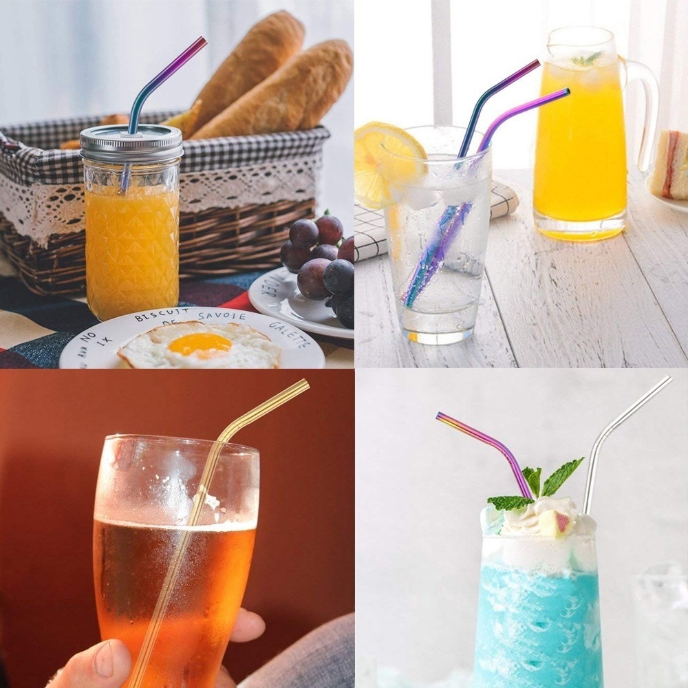 Stílusos, ívelt rozsdamentes acél szívószálak 4 db mindennapi használatra