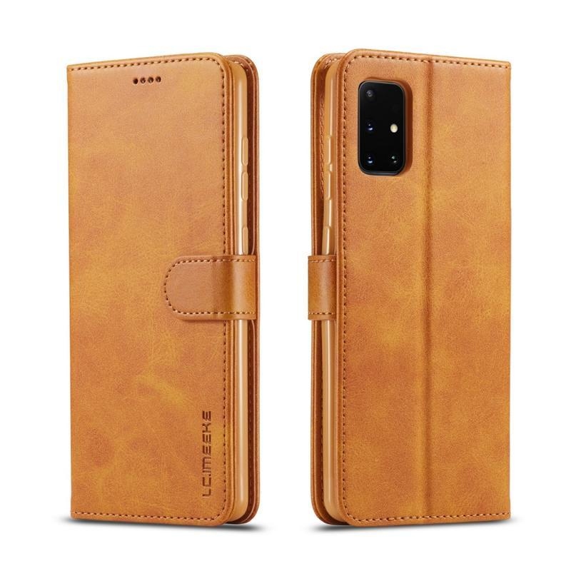 IMEEKE PU bőr pénztárca-tok a Samsung Galaxy A31 mobiltelefonhoz – barna