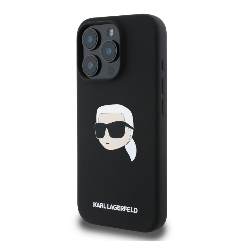 Karl Lagerfeld Liquid Silicone Karl Head Karl Head MagSafe hátlap iPhone 16 Pro Max-hoz Fekete