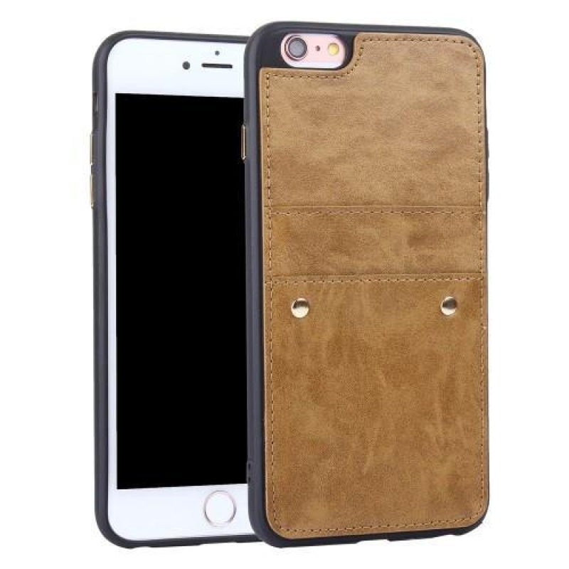 Imme zselés borító rekesszel és PU bőr hátlappal iPhone 6 és iPhone 6s készülékhez - khaki színű