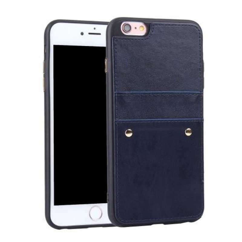 Imme zselés borító rekesszel és PU bőr hátlappal iPhone 6 és iPhone 6s készülékhez - sötétkék