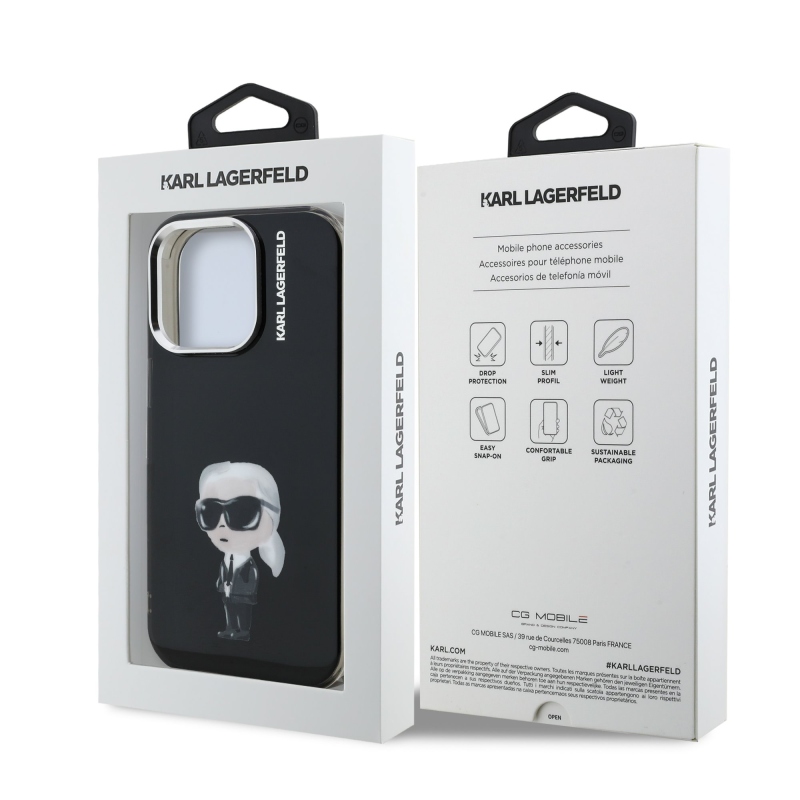 Karl Lagerfeld IML Aquarelle Karl hátlap iPhone 15 Pro Max készülékhez Fekete