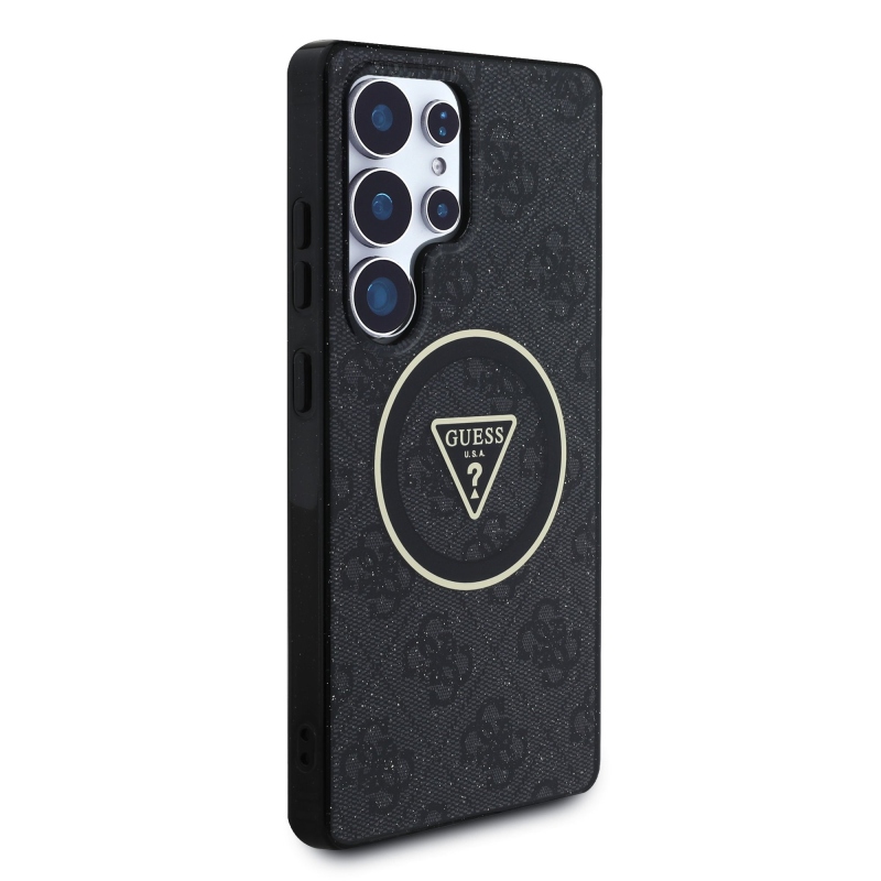 Guess IML 4G csillogó és háromszög logó MagSafe hátlap Samsung Galaxy S25 Ultra fekete