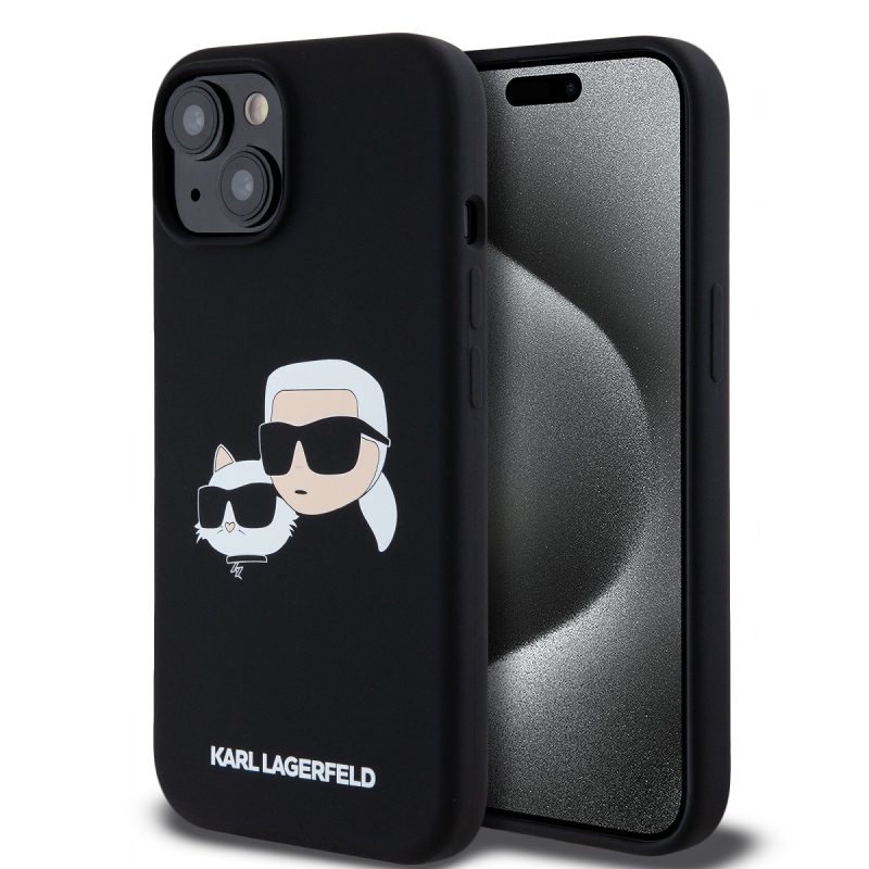 Karl Lagerfeld Folyékony szilikon duplafejű Magsafe hátlap iPhone 15 Pro Max-hoz Fekete