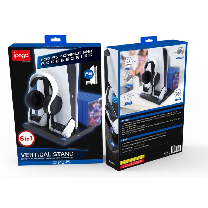 iPega P5013 töltő és hűtőállomás PS5 és PS5 vezérlőhöz Fekete