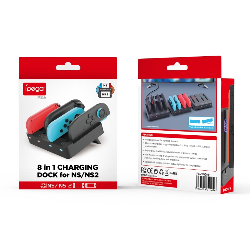 iPega SW2081 töltőállomás JoyCon vezérlőkhöz Nintendo Switch 1/2 Fekete