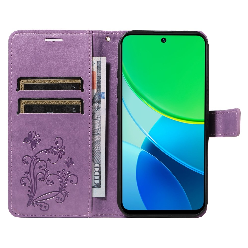 Nagy pillangó könyvtáska Vivo Y19s készülékhez - lila