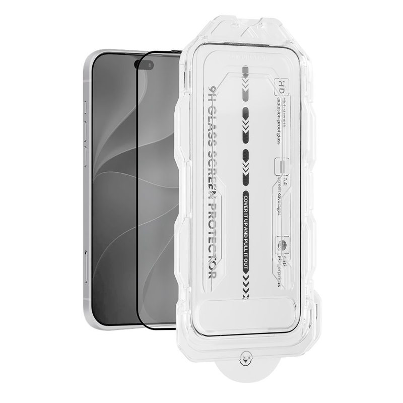 TOK: ME 5D edzett üveg felhelyező eszközzel az Apple iPhone 17 Pro Max/18 Pro Max készülékekhez, fekete