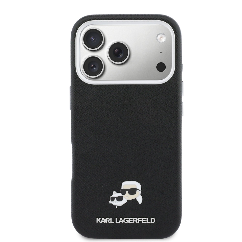 Karl Lagerfeld PU Karl és Choupette fejek tűk MagSafe hátlap iPhone 17 Pro fekete színű borítóhoz