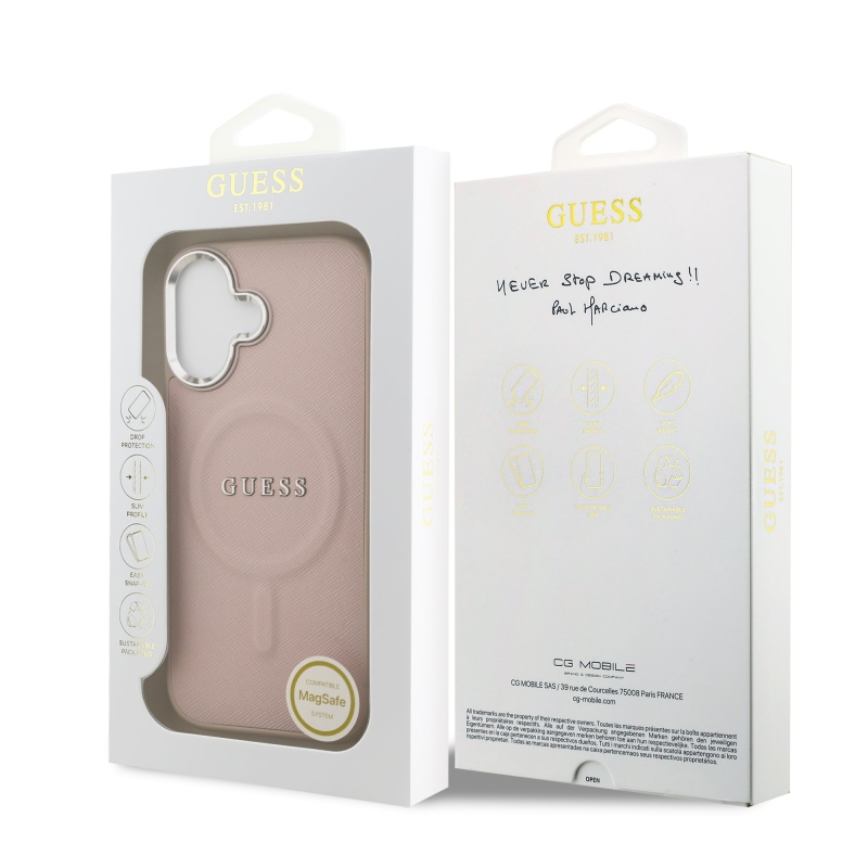 Guess PU Saffiano MagSafe MagSafe hátlap iPhone 17 rózsaszínű borítóhoz