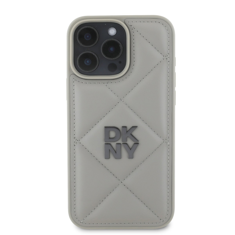DKNY PU bőr steppelt stack logóval ellátott hátsó borító iPhone 16 Pro-hoz Szürke