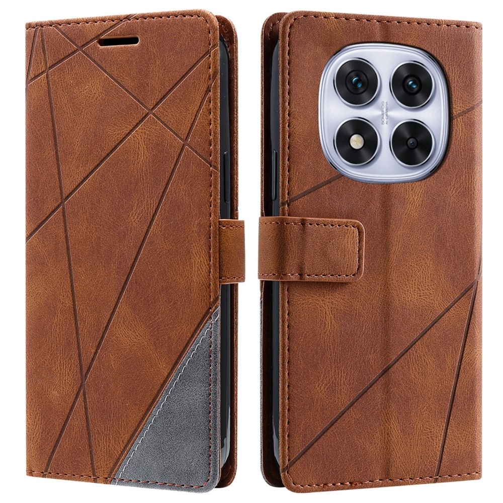 Vonalas könyvtáska Xiaomi Redmi Note 14 Pro 5G/Poco X7 5G/Note 14 Pro+ 5G - barna