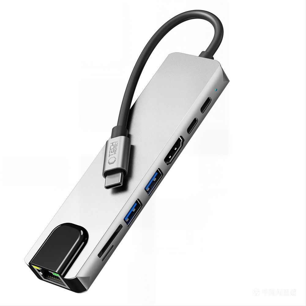 Tech-Protect HB09 USB-C adapter 8 az 1-ben HDMI, USB, RJ45 és kártyaolvasóval