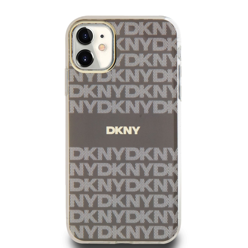 DKNY PC/TPU ismétlődő mintás tonális csíkos Magsafe hátlap iPhone 11 bézs színű készülékhez