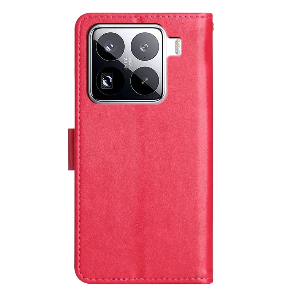 Virágok könyv tok Xiaomi 15 Pro-hoz - piros