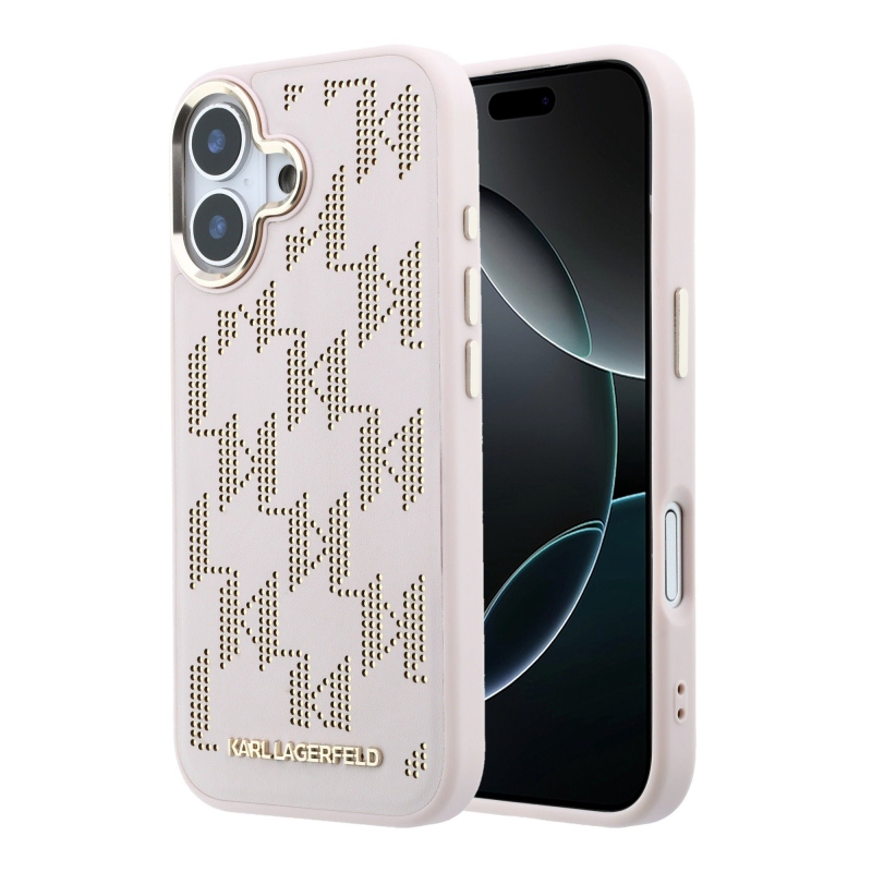 Karl Lagerfeld PU perforált Monogram MagSafe hátsó tok iPhone 17-hez, rózsaszín