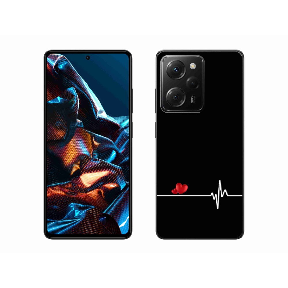 Gél borító mmCase a Xiaomi Poco X5 Pro 5G számára - szív és szívverés fekete háttérrel