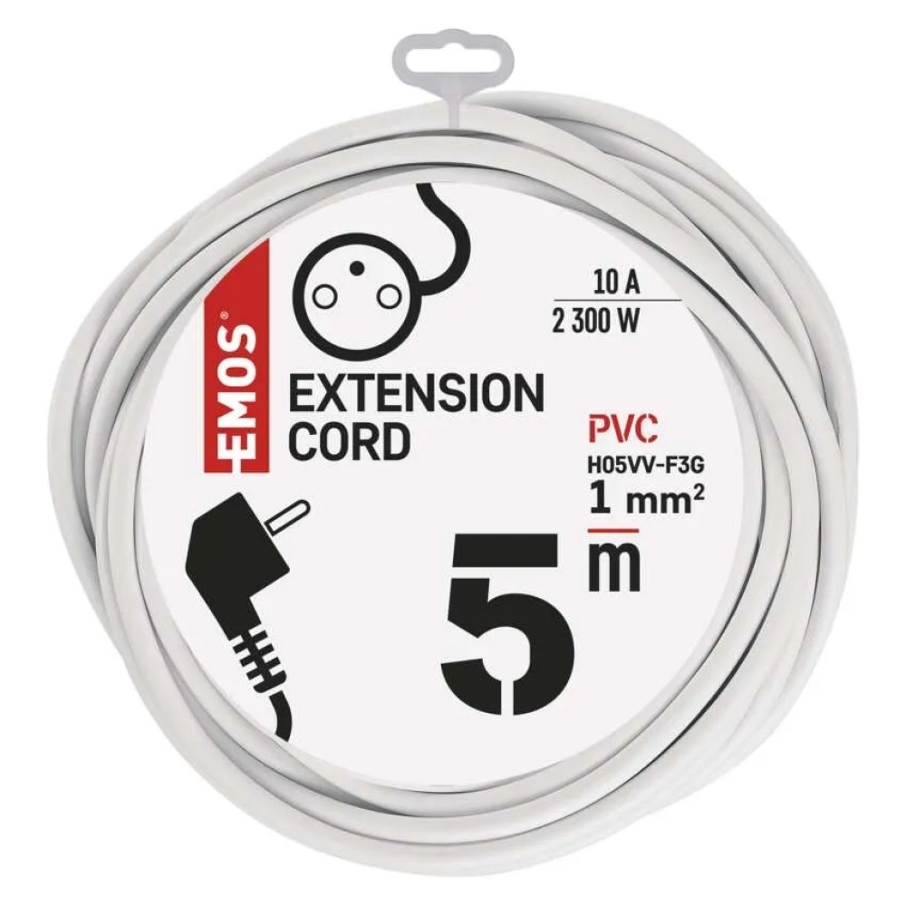 Hosszabbító kábel 5 m / 1 csatlakozó / fehér / PVC / 1 mm2