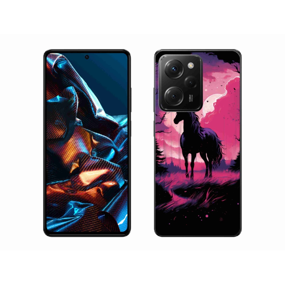 Gél borítás mmCase a Xiaomi Poco X5 Pro 5G számára - fekete rajzfilm ló 1