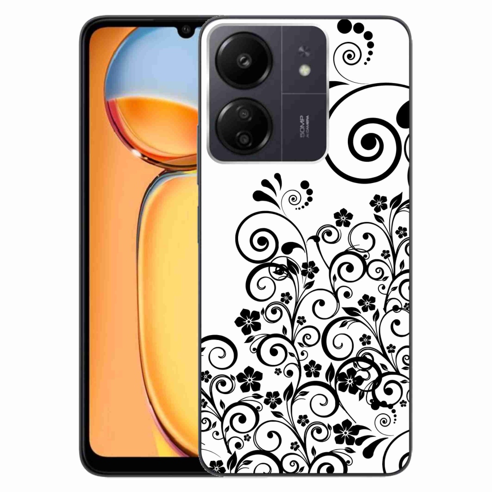 Zselés borítás mmCase a Xiaomi Poco C65/Redmi 13C készülékhez - fekete és fehér virágminták