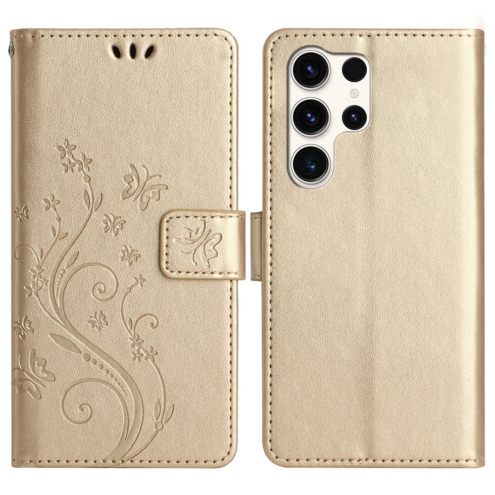 Virágok könyv tok Samsung Galaxy S25 Ultra készülékhez - arany színben